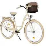 MILORD Damenfahrrad Citybike Komfort Mit Metallkorb Vintage Fahrrad, 26, 28 Zoll, 1-Gang (Creme-Braun, 28 Zoll)