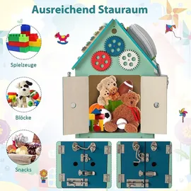 Costway Kinder Spielhaus aus Holz, pädagogisches Spielzeughaus mit Sinnesspielen und Stauraum, sensorisches Lernspielzeug Montessori für die Fein...
