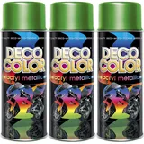 Deco Color 3er Sparpack Lackspray Metallic GRÜN 400ml - Sprühlack mit Metallic Effekt für z.B. KFZ, Fahrrad uvm. (3 Dosen Lackspray GRÜN mit Metallic-Effekt)