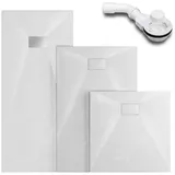 WITEN&NOCK SMC Duschtasse Superflach Rutschfest Duschwanne Steinoptik Mit Ablaufgarnitur weiß 90x90 Cm - WITEN&NOCK