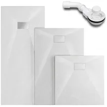 WITEN&NOCK SMC Duschwanne 90x90cm weiß Brausewanne Duschtasse extra flache Steinoptik Antirutsch inkl. Abdeckung und Ablaufgarnitur Ø90mm Siphon