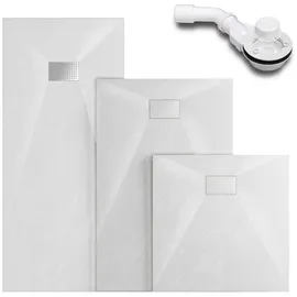 WITEN&NOCK SMC Duschwanne 90x90cm weiß Brausewanne Duschtasse extra flache Steinoptik Antirutsch inkl. Abdeckung und Ablaufgarnitur Ø90mm Siphon