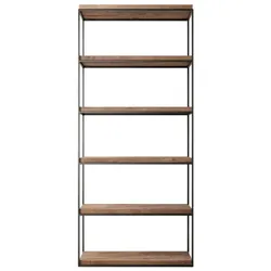 Casa Padrino Luxus Metall Regalschrank mit rustikalen Eichenholzregalen Schwarz / Braun H. 230 cm