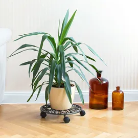 Relaxdays Pflanzenroller rund 7,5 x 34 cm 2er Set antikes Design Gusseisen