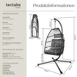 Tectake tectake® Hängesessel, Ariane mit Gestell und Kissen 160kg