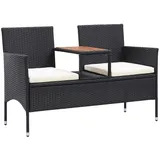 furnicato 2-Sitzer-Gartenbank mit Teetisch 143 cm Poly Rattan Schwarz