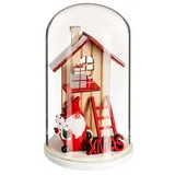 Atmosphera Créateur d'intérieur Weihnachtsdorf Glaskuppel mit Weihnachtshaus aus Holz 12 cm