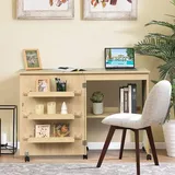 Costway 2 in 1 Nähschrank und Schreibtisch, Nähtisch klappbar, Nähmaschinentisch rollbar, Nähmaschinenschrank, Mehrzwecktisch, Arbeitstisch fuer