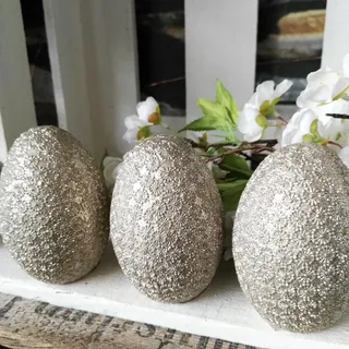 3 x Osterei Eier Ornament Gold 9cm Glitzer Metallic Ostern Dekoration Stellen