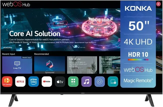Konka DLED 50 Zoll (126 cm) Smart-TV - 4K Ultra HD, webOS Hub, HDR10, MEMC, Magic Remote inklusive, AirPlay & Google Cast, WLAN, Bluetooth, HDMI eARC, ThinQ AI - UDG50HK684ANTS