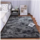 luxuskollektion Hochflor Teppich Shaggy Flauschig Waschbar 80x120 cm Grau Schwarz