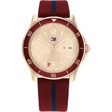 Tommy Hilfiger Analog Quarzuhr für Damen mit Burgundrrotes Silikonarmband - 1782510