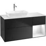 Villeroy & Boch Finion Waschtischunterschrank F811GFPD 120cm, Abdeckplatte white matt, Regale Glossy white lacquer, Black matt lacquer