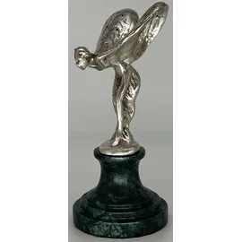 Casa Padrino Luxus Briefbeschwerer Skulptur Frau mit Flügeln Silber / Grün 7 x 8 x H. 16 cm - Elegante Bronze Figur mit Marmorsockel - Schreibtisch Deko - Luxus Deko - Deko Accessoires