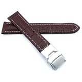 Sulla 18mm Uhrenband Alligator Prägung Genuine Leder Armband mit Faltschließe aus Edelstahl Dunkelbraun Weiße Naht