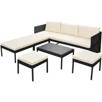 vidaXL 6-tlg. Garten-Lounge-Set mit Auflagen Poly Rattan Schwarz