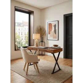 KADIMA DESIGN Schreibtisch Sheesham, X-förmiges Metallgestell, Schublade. 120x55x78 cm
