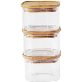 Pebbly Quadratische Glasbehälter mit Bambusdeckel 500 ml 3 St.
