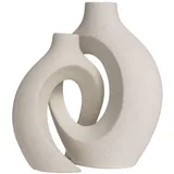 Intirilife 2er Set- Deko Vase Keramik mit Loch für Pampasgras Trockenblumen Blumen- in Weiß | Gr.: onesize