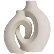 Intirilife 2er Set- Deko Vase Keramik mit Loch für Pampasgras Trockenblumen Blumen- in Weiß | Gr.: onesize