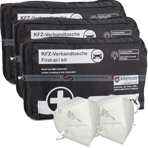 3x Verbandtasche Verbandstasche Erste-Hilfe Verbandskasten PKW DIN13164 SCHWARZ