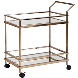 KADIMA DESIGN Goldener Servierwagen mit verspiegeltem Sicherheitsglas, rollbar, stilvoll, vielseitig.