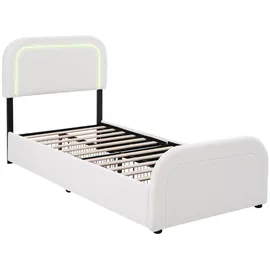 AUTOLOCK Polsterbett Bettgestell mit USB Typ C Ladefunktion LED-Beleuchtung 2 Schubladen, Einzelbett Polsterbett 90x200cm - Weiß