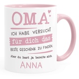 SpecialMe® Tasse personalisiertes Geschenk Spruch Papa/Mama Ich habe versucht für dich das beste Geschenk zu finden... anpassbarer Name Oma - 1 Name inner-rosa Keramik-Tasse