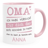 SpecialMe® Tasse personalisiertes Geschenk Spruch Papa/Mama Ich habe versucht für dich das beste Geschenk zu finden. anpassbarer Name Oma - 1 Name inner-rosa Keramik-Tasse