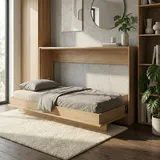 Schrankbett 90x200 cm Horizontal | Klappbett Wandbett Einzelbett platzsparend | Eiche - Braun