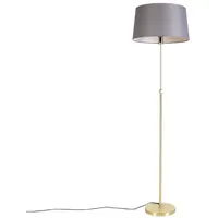QAZQA Stehlampe gold / messing mit Leinenschirm grau 45