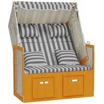 vidaXL Strandkorb mit Kissen Poly Rattan & Massivholz Weiß & Grau