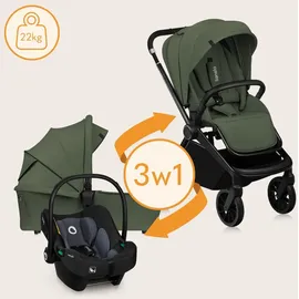 lionelo Mika Plus 3in1 Buggy 0-48 Monate bis 22 kg Babywagen bis zu 9 kg Kindersitz Babytrage bis zu 13 kg, Rückenlehne verstellbar, Dämpfung, 360° Räder, XXL-Verdeck