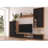 Küchen-Preisbombe Wohnwand Salsa 2 Lamellenoptik Anbauwand Schrankwand MDF Schwarz + Eiche Artisan