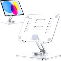 Lucrave Acryl Tablet Ständer Halterung mit 360 Drehbarer Basis, Faltbare Verstellbar Transparent iPad Stander für den Schreibtisch für iPad/Pro/Air, Galaxy Tab und Tablet 4.7-13 Zoll Durchsichtig