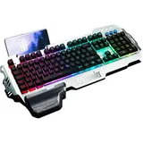 RedThunder K900 Halbmechanisch Gaming Tastatur [Version 2024], QWERTZ Deutsch Layout, RGB Beleuchtete, Ganzmetallpaneel, 26 Tasten Anti-Ghosting, Für PC/Laptop/Xbox One Gamer