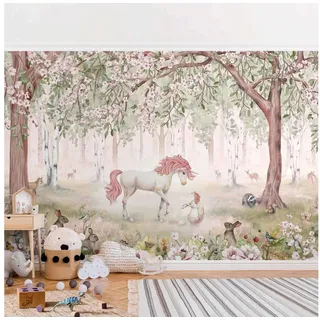 Bilderdepot24 Kindertapete Magischer Wald grünen Bäumen Natur Kinderzimmer, Glatt, Matt, (Vliestapete inkl. Kleister oder selbstklebend), Mädchenzimmer Jungenzimmer Babyzimmer Bildtapete Fototapete Wandtapete bunt 144 m x 95 m