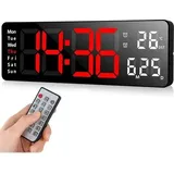 Digitale Wanduhr Mit 13-zoll-led-bildschirm, Einstellbarer Helligkeit, Fernbedienung Sowie Datums- Und Wochentagsanzeige.