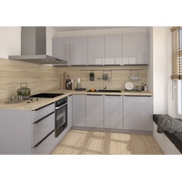 L-Form Küchenzeile ESSEN 230x230cm grau Front grau Acryl Hochglanz Teilauszug