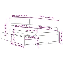 vidaXL Bett mit Schubladen und Matratze Weiß 100x200 cm Massivholz