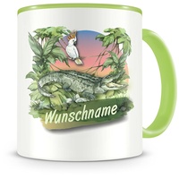 Samunshi® Kindertasse mit Namen Tasse Krokodil Personalisierte Tasse mit Namen Kinder Kinderbecher mit Namen Kindergarten grün 300ml