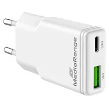 MediaRange 30W 2-Port 1x USB-A/1x USB-C GaN USB-A - Weiß
