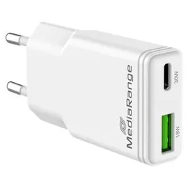 MediaRange 30W 2-Port 1x USB-A/1x USB-C GaN USB-A - Weiß