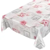 ANRO Tischdecke Wachstuchtischdecke Wachstuch Wachstischdecke pflegeleicht abwaschbar Rosen Landhaus Antik Grau 100 x 140cm, Schnittkante