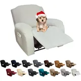 FIGOOO Stretchhusse für Relaxsessel 4-Teilig Stretch Sesselbezug Relaxsessel mit Seitentasche Sesselschoner für Relaxsessel Elastisch Waschbar Sesselbezug Bezug für Husse Relaxsessel,Samt#Elfenbein
