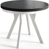 Runder Esszimmertisch EVO, ausziehbarer Tisch Durchmesser: 80 cm bis 130 cm, Wohnzimmertisch Farbe: Schwarz, mit Stabile Beine in Farbe Weiß - Schwarz/Weiß