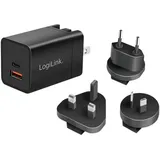 Logilink USB-C GaN Reise-Ladegerät 2 Ports PD 3.0 + QC 3.0 30W schwarz (PA0301)