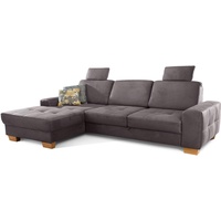 Cavadore Ecksofa Puccino mit Federkern, verstellbarer Sitztiefe und 2 Kopfstützen / Sofa in L-Form im Landhaus Design / 281 x 86 x 178 cm / Mikrofaser grau