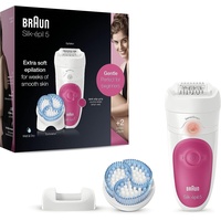 Braun Silk-épil 5 Elektrischer Epilierer für Damen für sanfte Haarentfernung, mit 2 Zubehörteilen und Tasche, 5-511, Weiß/Rosa
