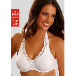 Bügel-BH PETITE FLEUR, Damen, Gr. 80, Cup E, schwarz-weiß (weiß, schwarz), Spitze, Jersey, Obermaterial: 87% Baumwolle, 8% Polyamid, 5% Elasthan, klassisch, BHs BH BH-Set Bügel-BH Neckholder-BH Unterwäsche Wäsche Schalen-BH, mit Tragevariante Neckholder, Basic Dessous